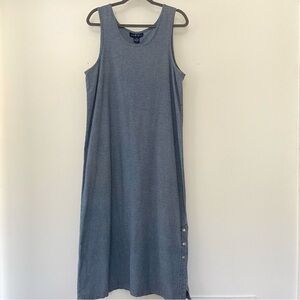 Vtg Denim Jumper Maxi Dress Womens 14 Floral Country Cottagecore Prairie Farm